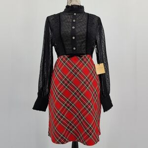 Smak Parlour Plaid And Sheer Pencil Dress